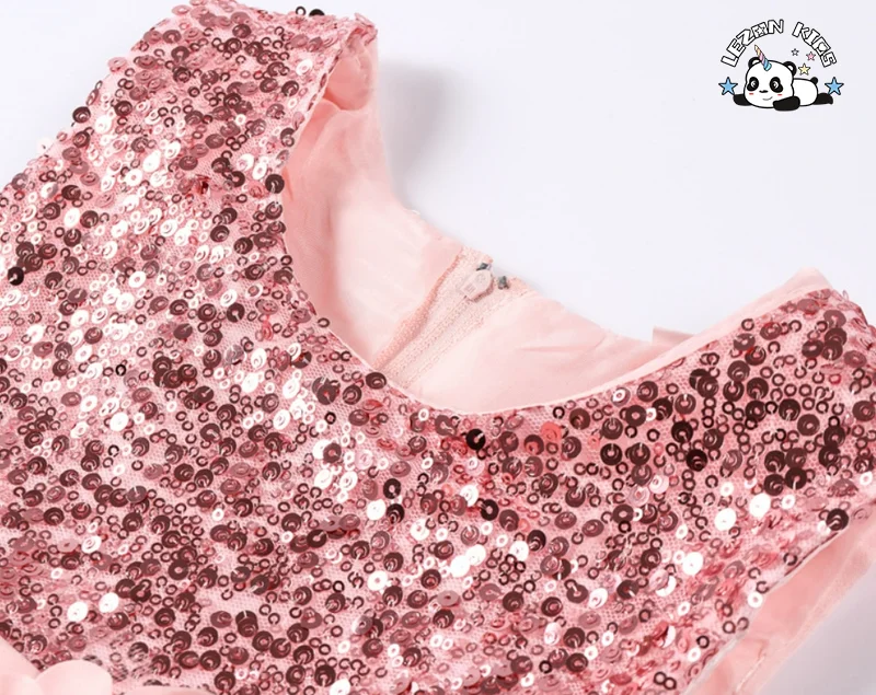 LEZONKIDS - Customizable High Quality Kids Sequins Princess Sleeveless Flower Ball Gown Tulle Dress for 2-14T Kids